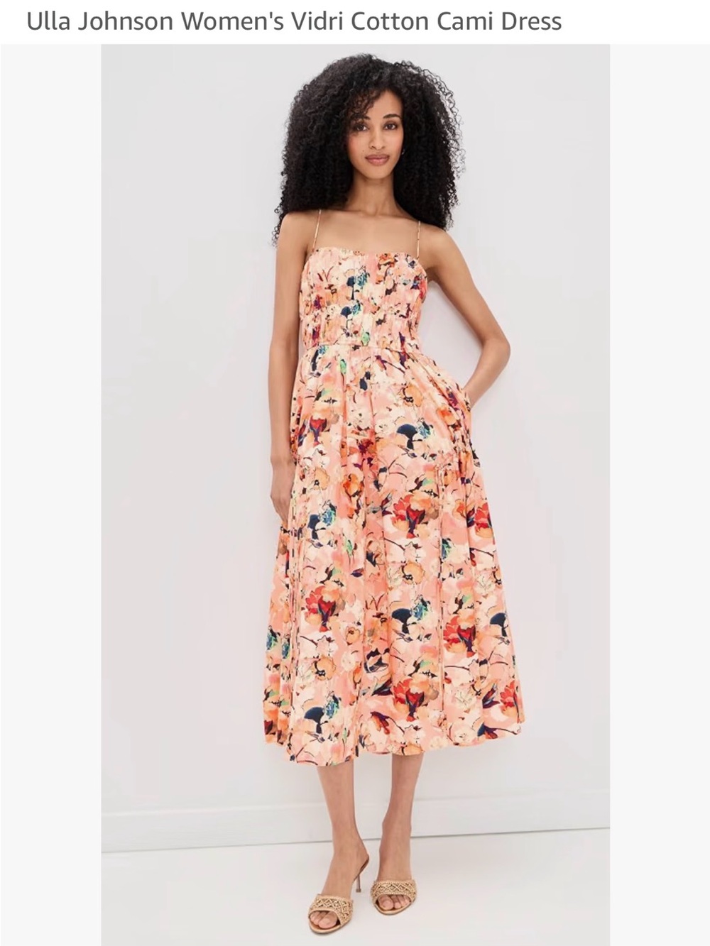 Ulla Johnson Peach Floral Midi Cami Dress